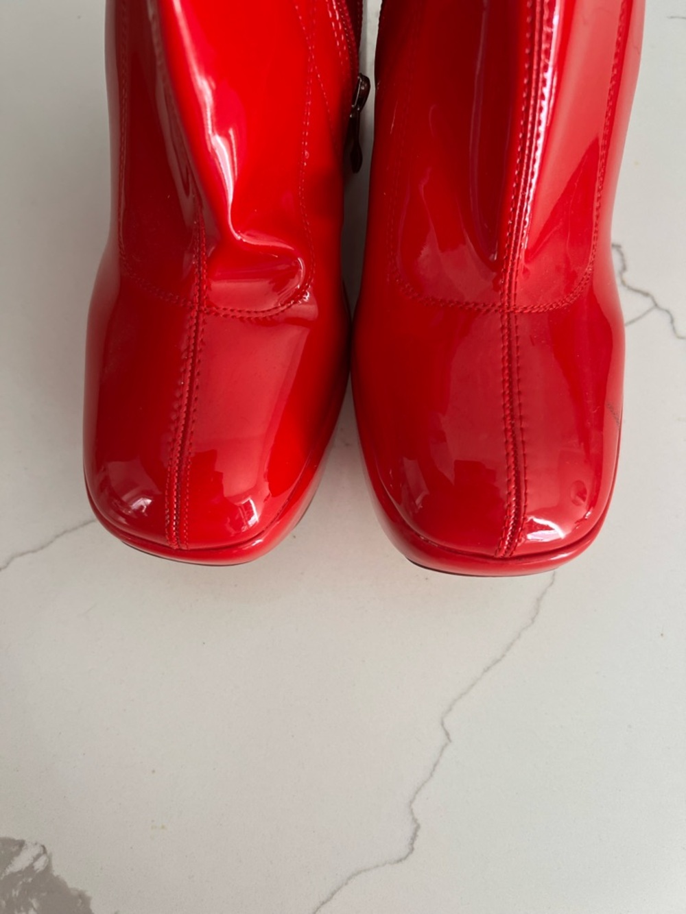 Bold Red Patent Platform Wedge Ankle Boots - Picture 7 of 11